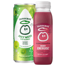 Innocent smoothie fles à 300 ml,
kokoswater pak à 500 ml
of juicy water with bubbles
blikje à 330 ml